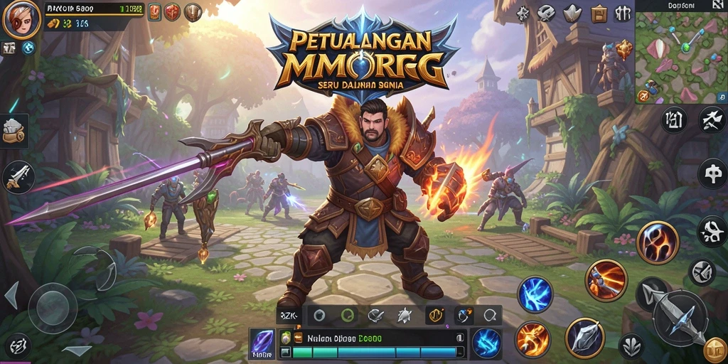Screenshot menampilkan karakter heroik dalam aksi pertarungan MMORPG.