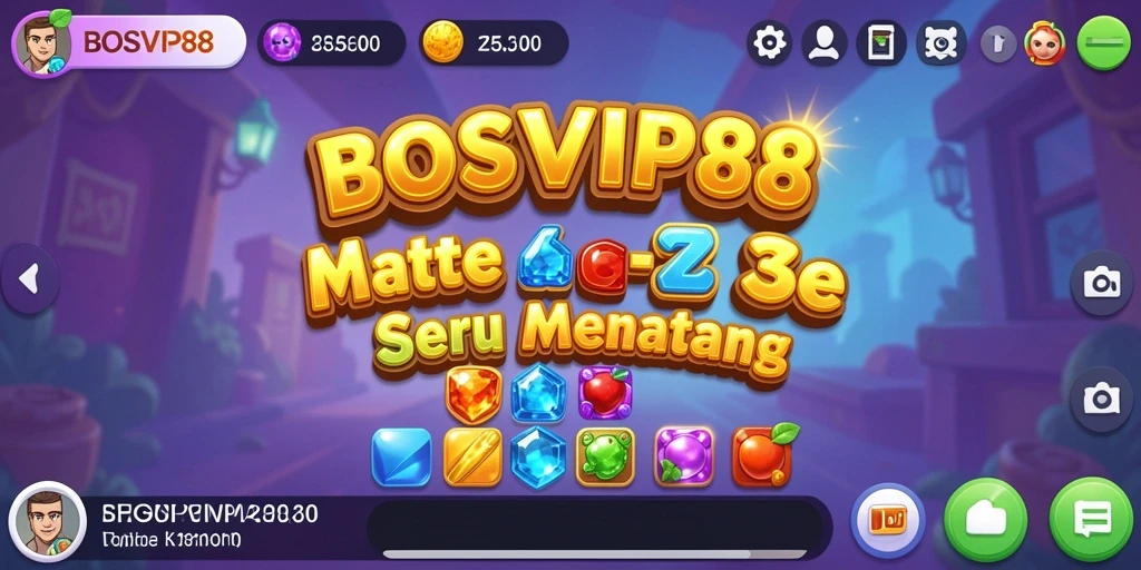 Screenshot utama BOSVIP88 menampilkan aksi Match-3 yang mengasyikkan.