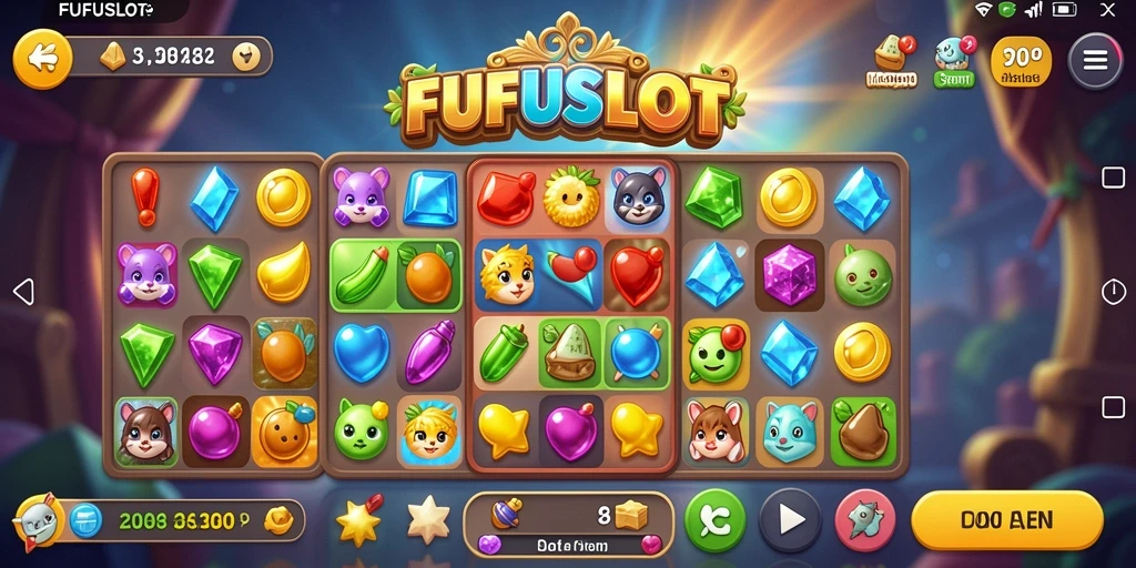 Screenshot FUFUSLOT menunjukkan aksi mencocokkan simbol dalam permainan Match-3.