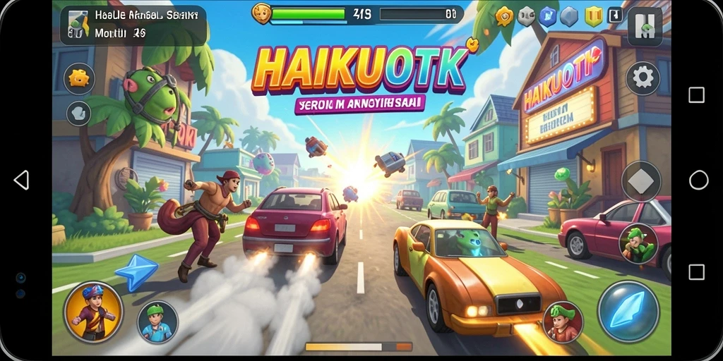 Tampilan gameplay HAIKUOTK yang penuh warna dan seru.