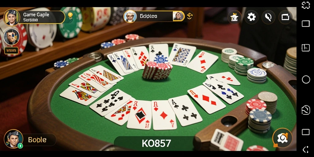 Tampilan gameplay seru dari KO857, menampilkan pertarungan Gaple yang mendebarkan.