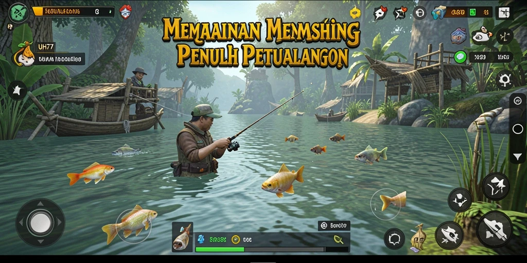 Tampilan gameplay UH77 dengan aksi memancing yang mendebarkan.